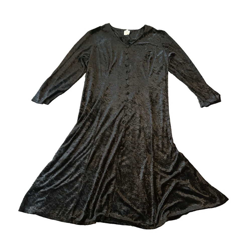 Vintage Goth Black Crushed Velvet Maxi Dress 2X Witchy Corset Lace Up Whimsigoth
